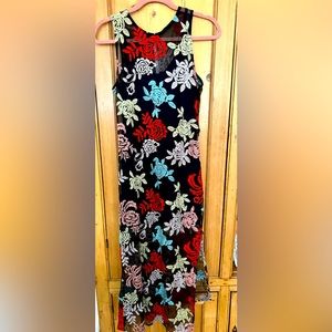 Gorgeous embroidered long sheer dress with slip